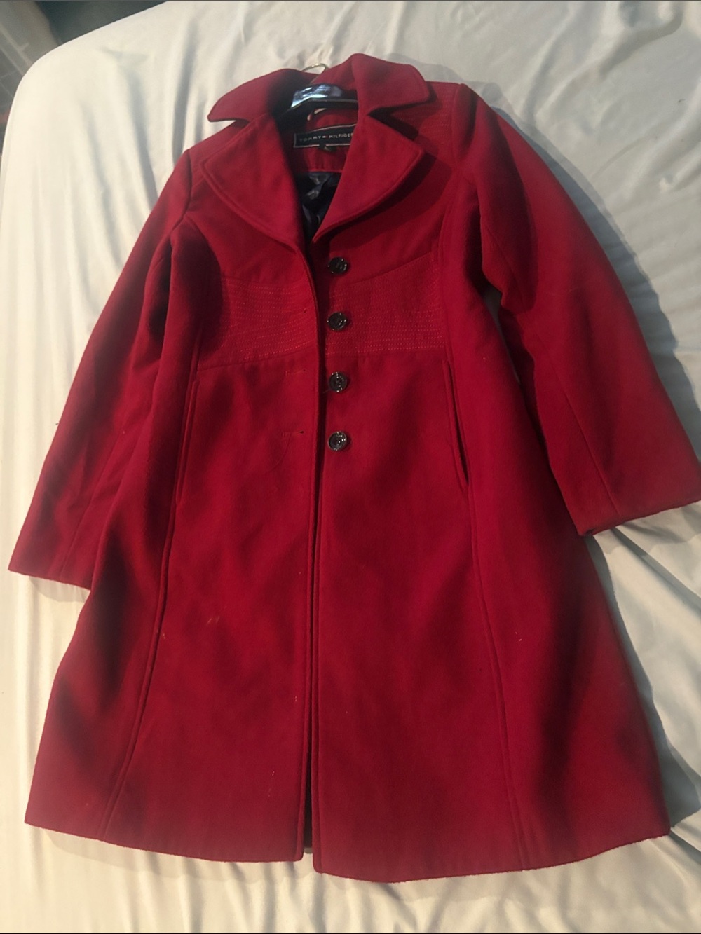 Tommy Hilfiger Red Wool-Blend Pea Coat